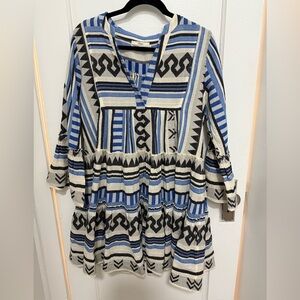 Devotion TWINS Tribal Print Blue and Black Tunic Style Dress